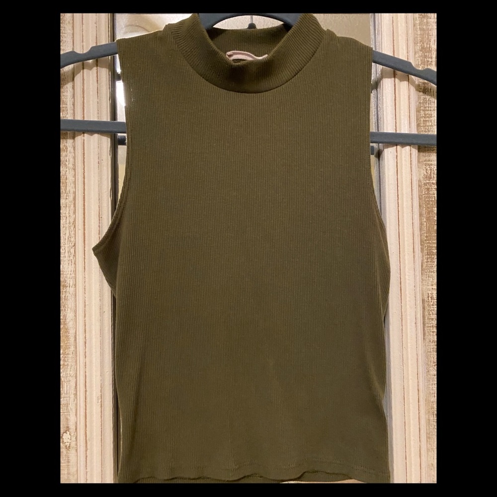 FULL TILT Olive Green High Neck Crop Top